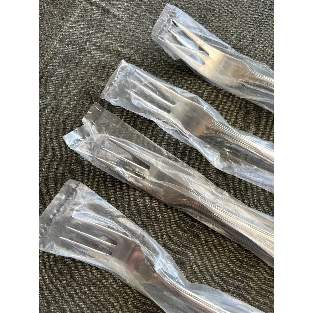 NEW Lenox BEAD‎ Stainless Flatware 4X Cocktail FORKS Plume Tip Beaded 18/10